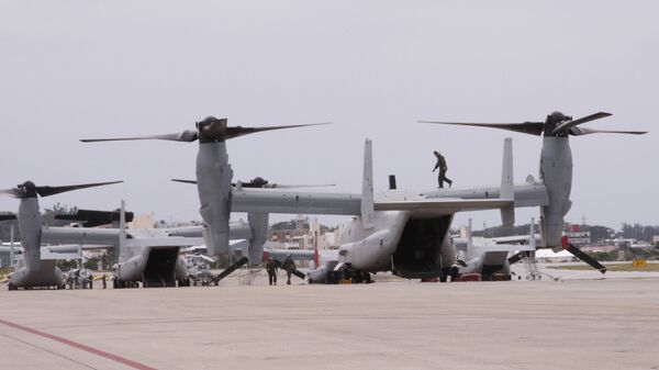 Os novos MV-22 Ospreys na Marine Corps Estação Aérea de Futenma em Ginowan, Okinawa - Sputnik Brasil
