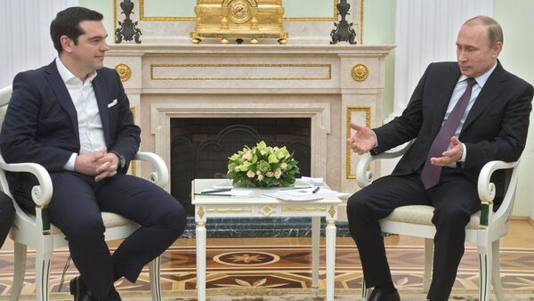 Presidente da Rússia Vladimir Putin e o Primeiro-Ministro grego Alexis Tsipras - Sputnik Brasil