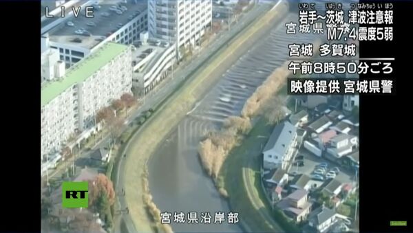 Vídeo mostra inversão do fluxo de um rio após o tsunami que sucedeu terremoto no Japão - Sputnik Brasil