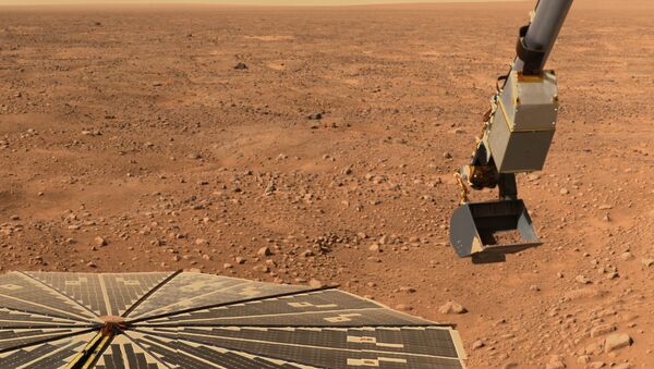 Uma sonda da NASA recolhendo amostras do solo marciano para a pesquisa - Sputnik Brasil