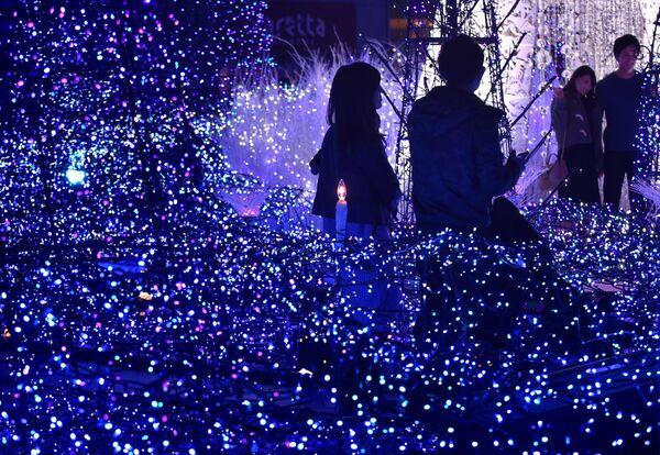 Habitantes da cidade de Tóquio visitam o Canyon d'Azur no âmbito da campanha de iluminação de natal, em 20 de novembro de 2016 - Sputnik Brasil