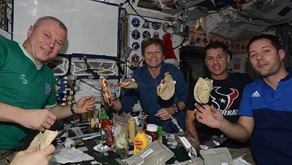 Cosmonauta russo Oleg Novitsky junto com colegas na EEI - Sputnik Brasil