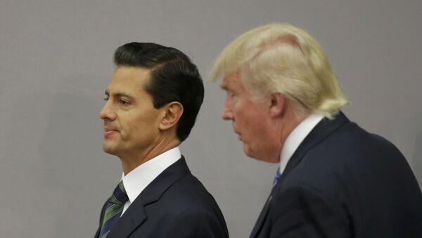 U.S. Republican presidential nominee Donald Trump and Mexico's President Enrique Pena Nieto walk out after finishing a press conference at the Los Pinos residence in Mexico City, Mexico, August 31, 2016 - Sputnik Brasil