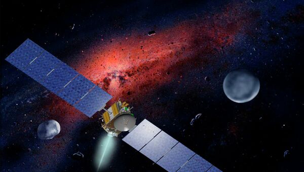 Nave espacial Dawn da NASA em frente ao planeta Ceres e ao asteroide Vesta - Sputnik Brasil