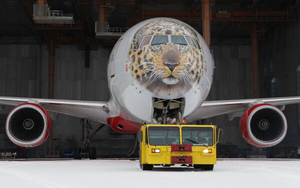 Avião da empresa Rossiya com imagem de leopardo. - Sputnik Brasil