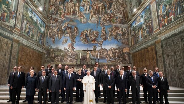 Papa Francisco e representantes da UE no Vaticano, em cerimônia de comemoração dos 60 anos do Tratado de Roma - Sputnik Brasil