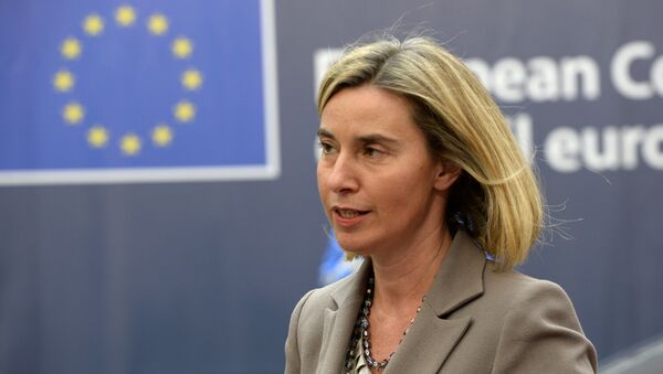 A Alta Representante da UE para Política Externa e Segurança, Federica Mogherini,na sede da UE, em Bruxelas - Sputnik Brasil