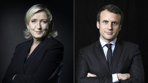 Combinação de fotos dos presidenciáveis franceses, Marine Le Pen da Frente Nacional e Emmanuel Macron, candidato independente - Sputnik Brasil