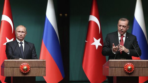 O presidente russo, Vladimir Putin, em encontro com o presidente da Turquia, Recep Tayyip Erdogan, em Ancara, em dezembro de 2014 - Sputnik Brasil