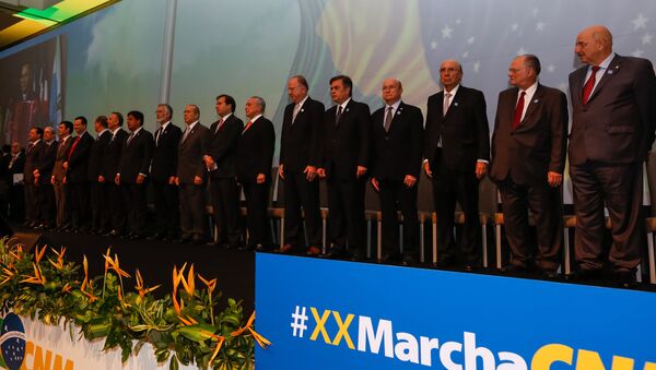 Presidente Michel Temer durante sessão solene de abertura da XX Marcha a Brasília em Defesa dos Municípios - Sputnik Brasil