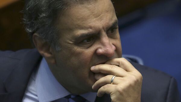 Aécio Neves durante uma sessão no Senado sobre impeachment de Dilma Rousseff (foto de arquivo) - Sputnik Brasil
