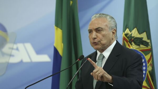 O presidente da República, Michel Temer, faz pronunciamento oficial no Palácio do Planalto em 19 de maio de 2017 - Sputnik Brasil