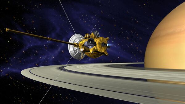 Imagem artística da sonda espacial Cassini perto de Saturno - Sputnik Brasil