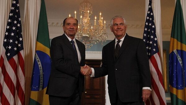 Encontro entre o chanceler brasileiro Aloysio Nunes e o secretário de Estado norte-americano Rex Tillerson - Sputnik Brasil