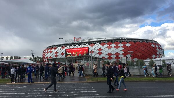 Estádio Otkrytie Arena, em Moscou, onde decorreu a partida entre Portugal e a Rússia em 21 de julho, sendo que o local acolherá ainda os jogos da Copa do Mundo em 2018 - Sputnik Brasil