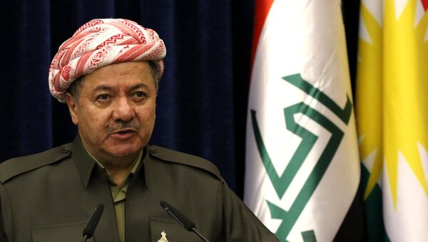 Presidente do Curdistão iraquiano, Massoud Barzani, durante uma coletiva de imprensa - Sputnik Brasil