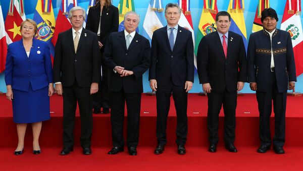 Mercosul: chefes de Estado de Chile, Uruguai, Brasil, Argentina, Paraguai e Bolívia, respectivamente. - Sputnik Brasil