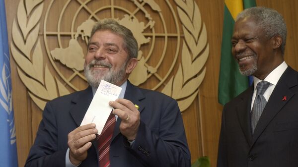Lula o secretário-geral da ONU, Kofi Annan, durante a Assembleia Geral das Nações Unidas, 25 de setembro de 2003 - Sputnik Brasil