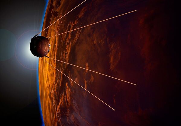 Ilustração artística para comemorar o 50º aniversário do lançamento do primeiro satélite artificial, Sputnik 1 - Sputnik Brasil