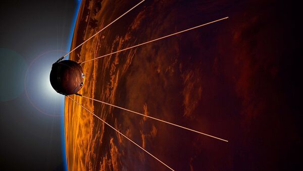 Ilustração artística para comemorar o 50º aniversário do lançamento do primeiro satélite artificial, Sputnik 1 - Sputnik Brasil