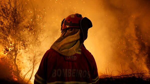 Um bombeiro participa da extinção de um incêndio em Cabanões, perto de Lousã, em 16 de outubro de 2017 - Sputnik Brasil