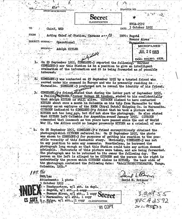 Trecho do relatório da CIA sobre a possível presença de Hitler na América do Sul Trecho do relatório da CIA sobre a possível presença de Hitler na América do Sul - Sputnik Brasil