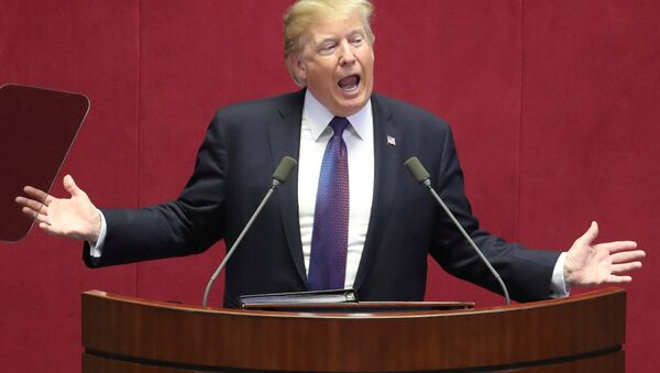 Donald Trump, o presidente dos EUA, discursando na Assembleia Nacional da Coreia do Sul - Sputnik Brasil