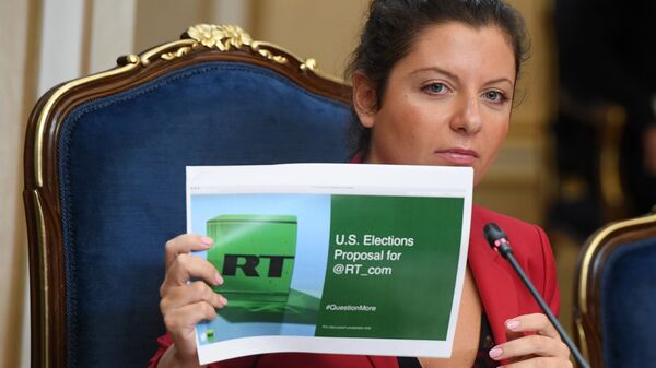 Redatora-chefe do RT, Margarita Simonyan, durante a reunião sobre o bloqueio dos anúncios do RT e Sputnik - Sputnik Brasil