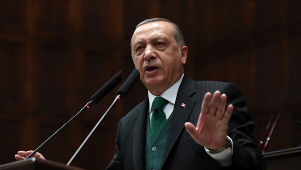 O presidente da Turquia, Recep Tayyip Erdogan, fala a parlamentares durante uma reunião do partido no parlamento em Ancara, 7 de novembro de 2017 - Sputnik Brasil