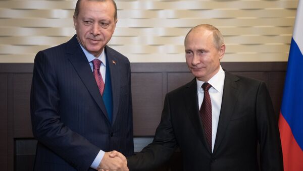 Председници Турске и Русије Реџеп Тајип Ердоган и Владимир Путин - Sputnik Brasil