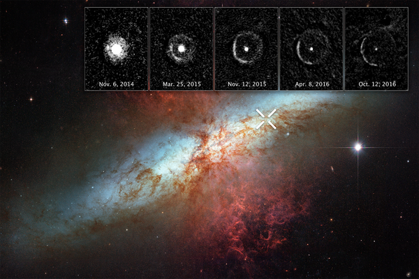 Luz refletida pela explosão da supernova SN 2014J na galáxia vizinha de M82 - Sputnik Brasil